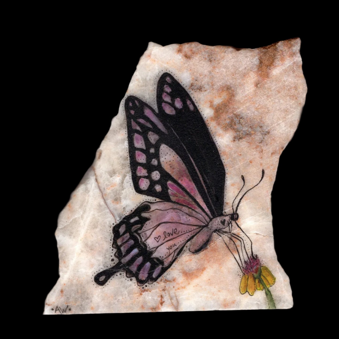 Butterfly and Flower on Stone