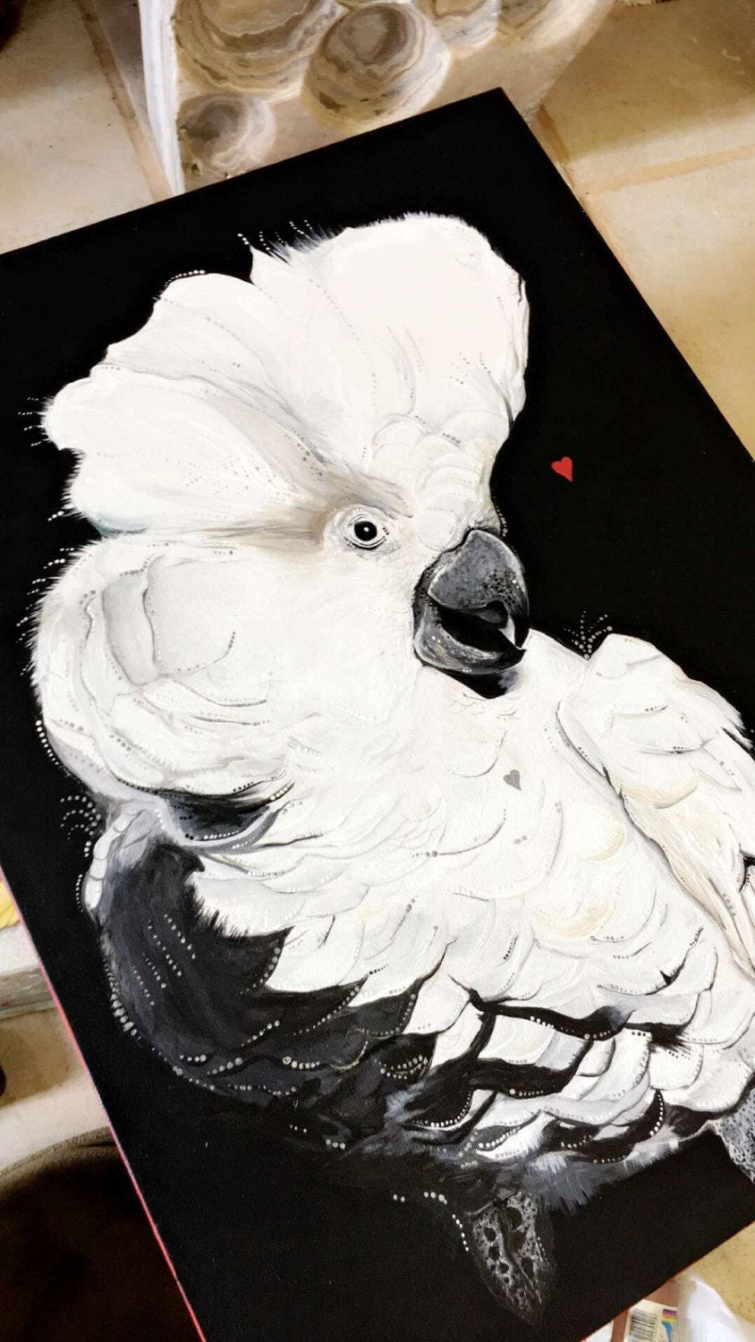 Cockatoo in Love - Canvas Print (or original) Original Artwork by Amy Baffa