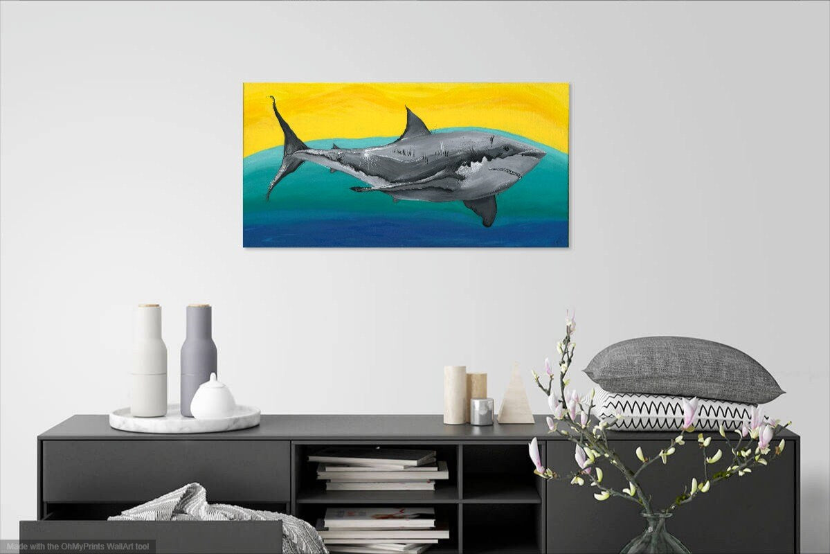Great White Mrs. Shark - Canvas Print Original Artwork by Amy Baffa