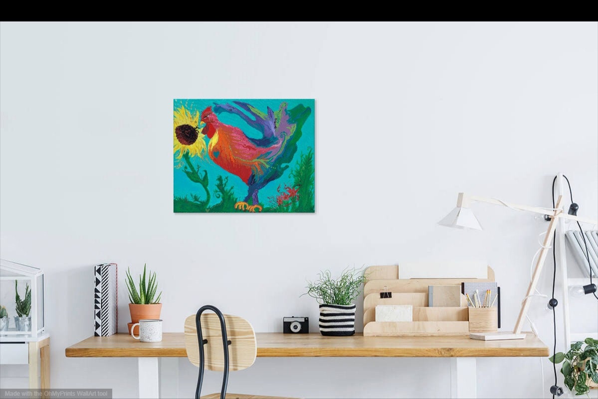 The Rockin' Rooster and Mr. Sunflower - Canvas Print Original Artwork by Amy Watt