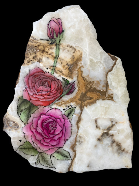 Roses on Stone Original Art by Amy