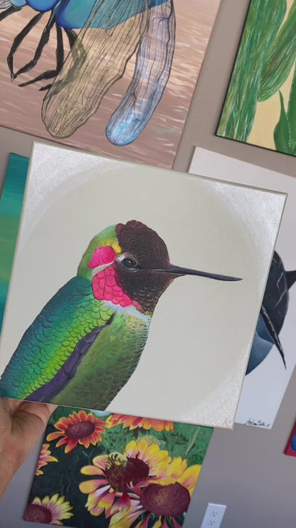 Hummingbird in Bloom - Original Artwork by Artist Amy Baffa Canvas Print 10" by 10"